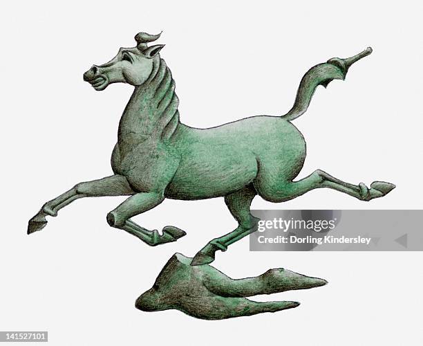 illustration of bronze galloping horse statue from china's eastern han dynasty, ad. 25 - horse isolated stock illustrations