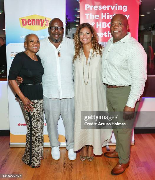 Brenda J. Lauderback, Bobby Brown, Alicia Etheredge, and Larry Fairly attend Denny's Panel & VIP Reception during the 2022 Martha's Vineyard African...