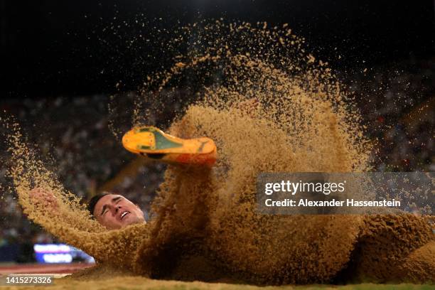 Thobias Montler of Sweden competes during the Athletics - Men's Long Jump Final on day 6 of the European Championships Munich 2022 at Olympiapark on...