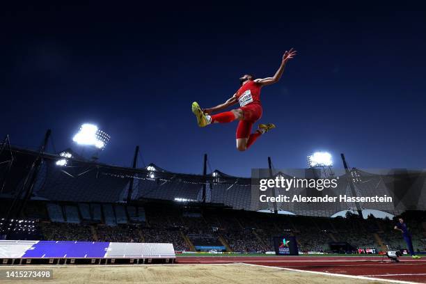 Eusebio Caceres of Spain competes during the Athletics - Men's Long Jump Final on day 6 of the European Championships Munich 2022 at Olympiapark on...