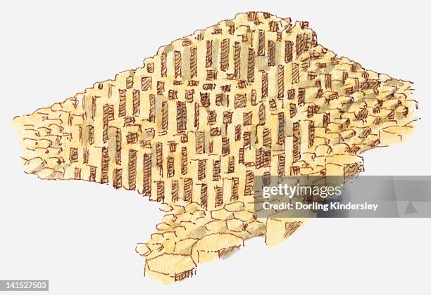 illustration of basalt columns at giant's causeway, county antrim, northern ireland - basalt stock-grafiken, -clipart, -cartoons und -symbole