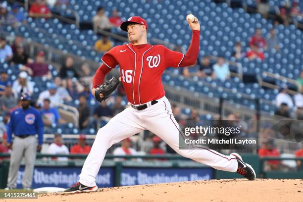 Patrick Corbin of the Washington Nationals pitches in the second inning during a baseball game against the Chicago Cubs at Nationals Park on August...