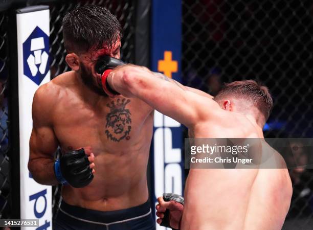 Nazim Sadykhov of Russia punches Ahmad Hassanzada of Afghanistan in a lightweight fight during Dana White's Contender Series season six, week four at...