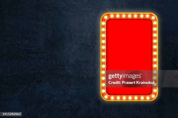 red shining marquee empty banner on dark concrete wall - circus poster stock pictures, royalty-free photos & images