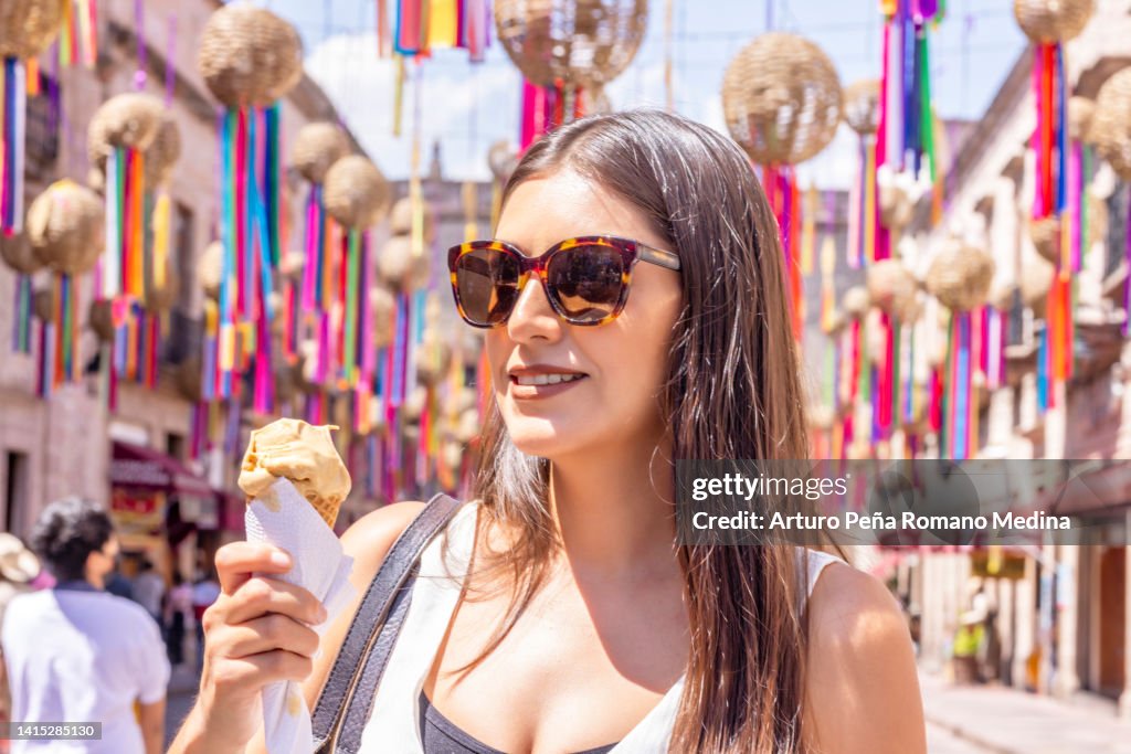 Woman tourist in nice and comfortable places