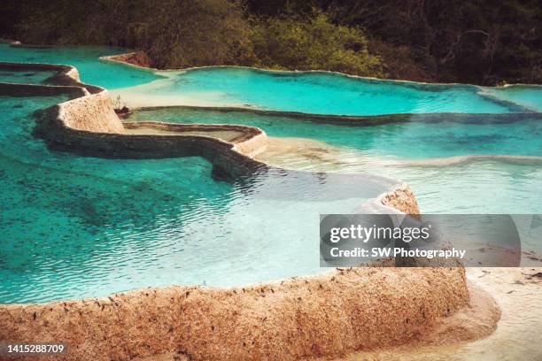 five color ponds at huanglong valley landscape, sichuan, china - jiuzhaigou imagens e fotografias de stock