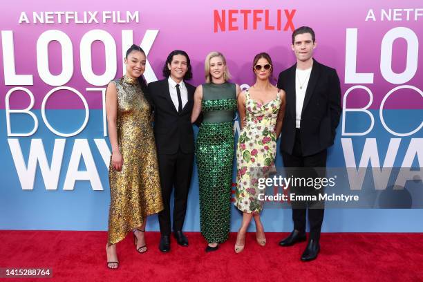 Aisha Dee, Danny Ramirez, Lili Reinhart, Andrea Savage and David Corenswet attend the Los Angeles Premiere of Netflix's "Look Both Ways" at TUDUM...