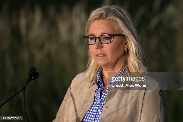 Rep. Liz Cheney speaks to supporters at a primary night event August 16, 2022 in Jackson, Wyoming. Cheney conceded her loss in today's primary.