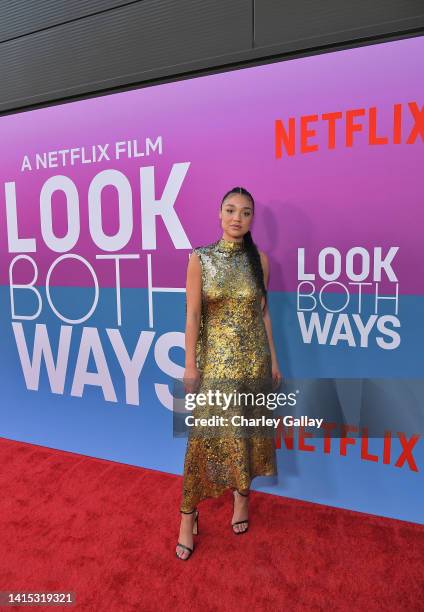 Aisha Dee attends Netflix's "Look Both Ways" Los Angeles special screening at TUDUM Theater on August 16, 2022 in Hollywood, California.