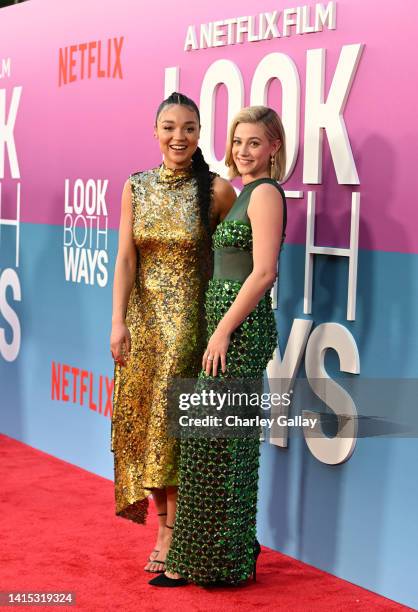 Aisha Dee and Lili Reinhart attend Netflix's "Look Both Ways" Los Angeles special screening at TUDUM Theater on August 16, 2022 in Hollywood,...