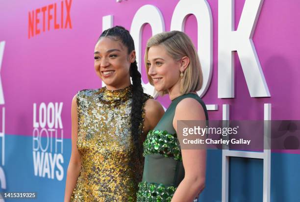 Aisha Dee and Lili Reinhart attend Netflix's "Look Both Ways" Los Angeles special screening at TUDUM Theater on August 16, 2022 in Hollywood,...