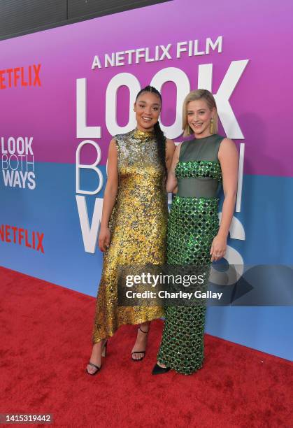 Aisha Dee and Lili Reinhart attend Netflix's "Look Both Ways" Los Angeles special screening at TUDUM Theater on August 16, 2022 in Hollywood,...