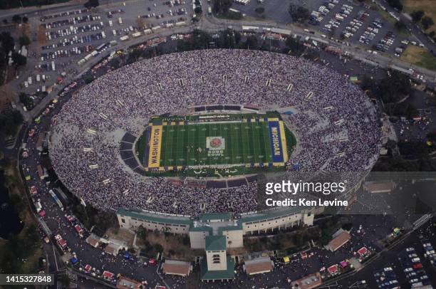 An aerial view of the NCAA 79th Rose Bowl Game between the University of Washington Huskies and the University of Michigan Wolverines on 1st January...