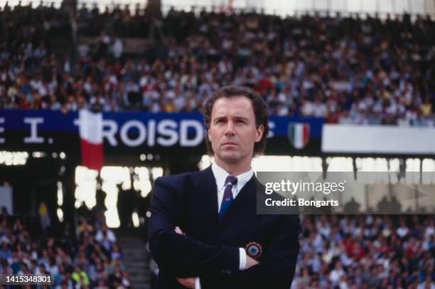German soccer manager Franz Beckenbauer, manager of the West Germany team, during UEFA Euro 1988 Group 1 match West Germany vs Italy at Rheinstadion,...
