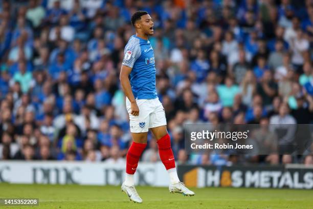 Dane Scarlett of Portsmouth FC during the Sky Bet League One between Portsmouth and Cambridge United at Fratton Park on August 16, 2022 in...