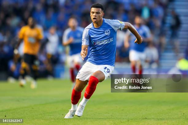 Dane Scarlett of Portsmouth FC during the Sky Bet League One between Portsmouth and Cambridge United at Fratton Park on August 16, 2022 in...