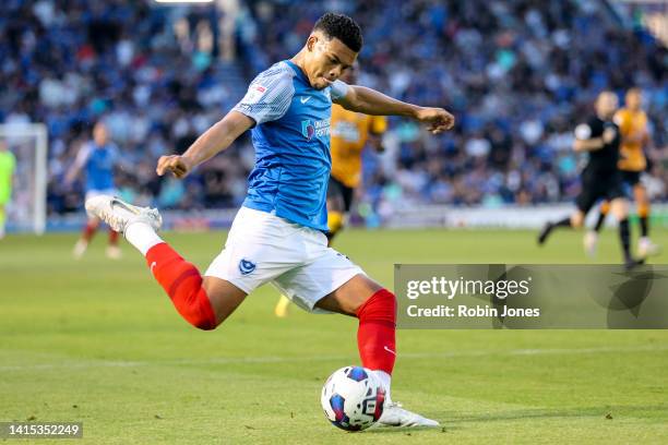 Dane Scarlett of Portsmouth FC during the Sky Bet League One between Portsmouth and Cambridge United at Fratton Park on August 16, 2022 in...