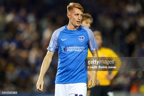 Joe Pigott of Portsmouth FC during the Sky Bet League One between Portsmouth and Cambridge United at Fratton Park on August 16, 2022 in Portsmouth,...