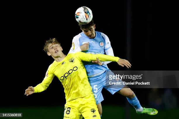 Benjamin Waine of the Phoenix and Callum Talbot of Melbourne City during the Australia Cup Rd of 16 match between Melbourne City FC and Wellington...