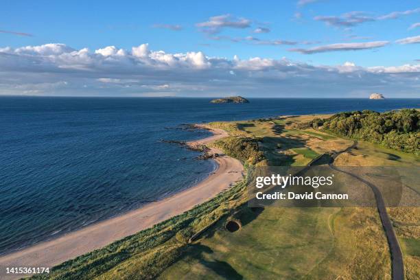 An aerial view of the approach over the wall to the green on the 388 yards par 4, 13th hole 'Pit' withe the 375 yards par 4 14th hole 'Perfection'...