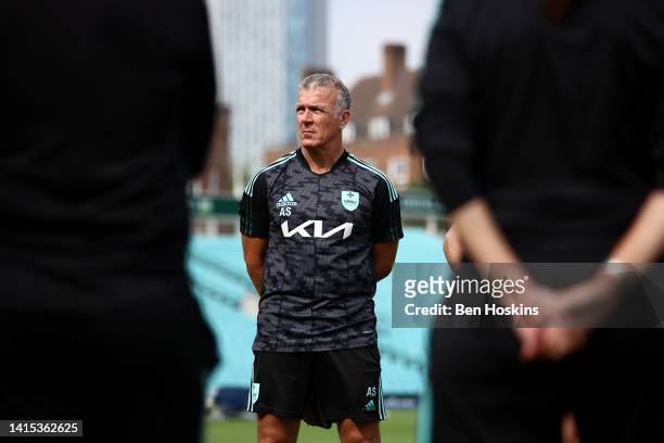 Surrey Director of Cricket Alec Stewart looks on ahead of the Royal London Cup match between Surrey and Somerset at The Kia Oval on August 17, 2022...
