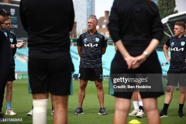 Surrey Director of Cricket Alec Stewart looks on ahead of the Royal London Cup match between Surrey and Somerset at The Kia Oval on August 17, 2022...