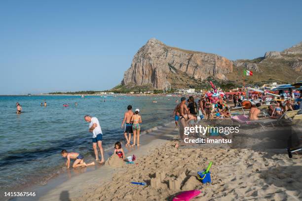 beach and mediterranean sea in san vito lo capo, italy - gulf of palermo stock pictures, royalty-free photos & images