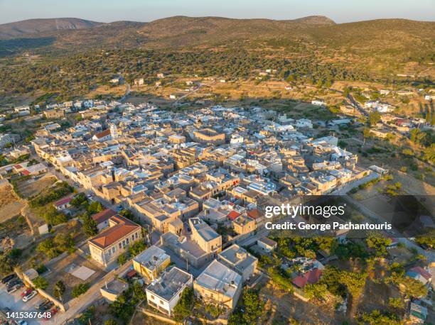 aerial photo of olimpi village on chios island, greece - greece city foto e immagini stock