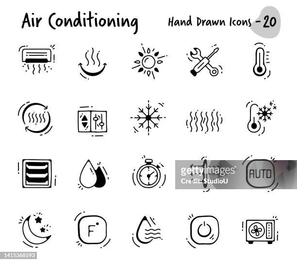 handgezeichnete symbole für die klimaanlage - heizung stock-grafiken, -clipart, -cartoons und -symbole