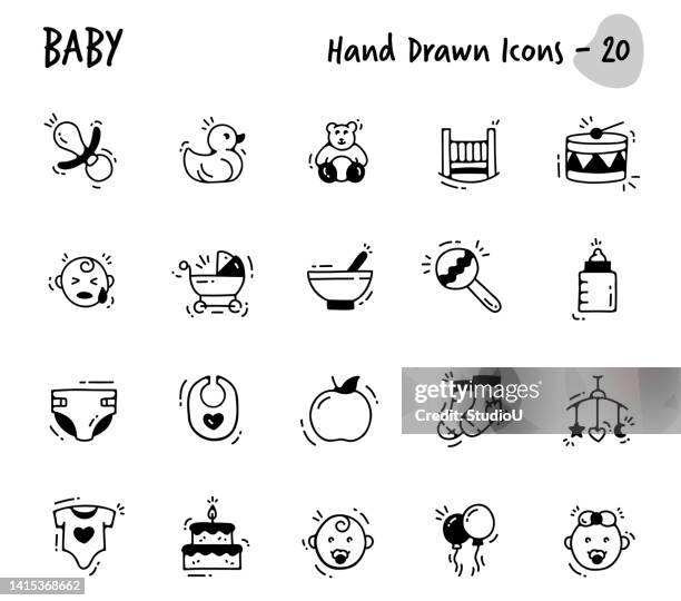 baby hand drawn icons - baby crying icon stock illustrations