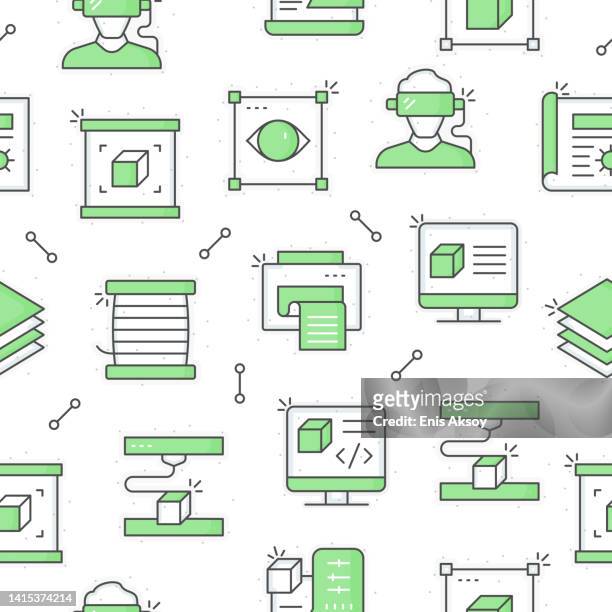3d printing and modeling seamless pattern - 3d printer product stock illustrations