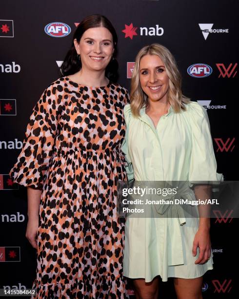 St Kilda captain HannahPriest and guest are pictured during the 2022 AFLW Season Launch at The 3rd Day on August 17, 2022 in Melbourne, Australia.