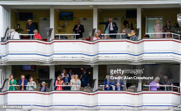 General view as racegoers watch from their boxes at York Racecourse on August 17, 2022 in York, England.
