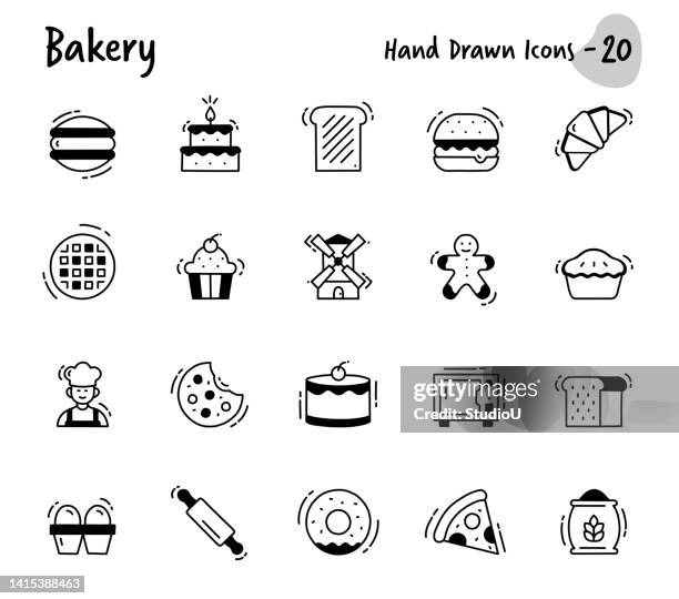 bakery hand drawn icons - waffle stock illustrations