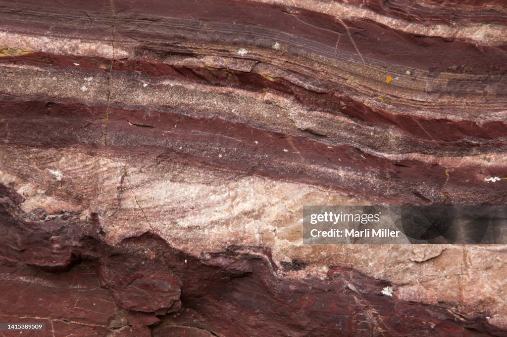 Cross-bedded sandstone and red argillite in Proterozoic Grinnell Formation, Glacier National Park, Montana