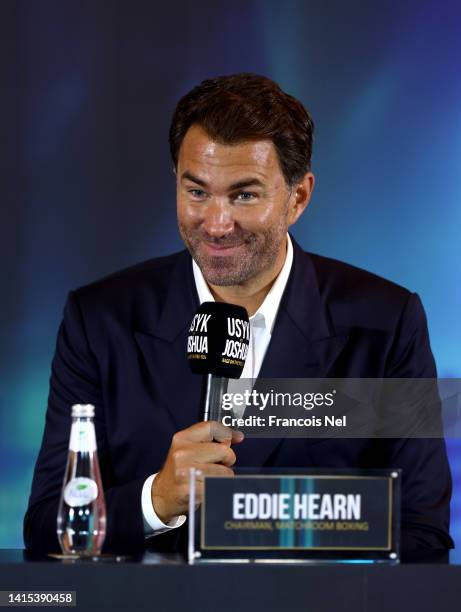 Eddie Hearn, Boxing Promoter talks during the Rage on the Red Sea Press Conference at Shangri-La Hotel on August 17, 2022 in Riyadh, Saudi Arabia.