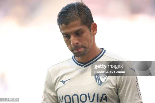 Christian Gamboa of Bochum reacts during the Bundesliga match between TSG Hoffenheim and VfL Bochum 1848 at PreZero-Arena on August 13, 2022 in...