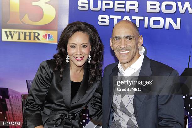 Affiliate WTHR Event -- Pictured: Andrea Morehead, Tony Dungy, Studio Analyst -- Photo by: Paul Drinkwater/NBC/NBCU Photo Bank