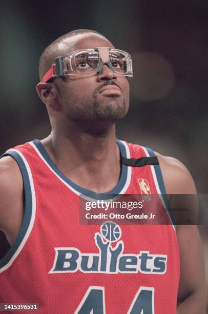 Harvey Grant, Power Forward and Small Forward for the Washington Bullets looks on during the NBA Pacific Division basketball game against the...