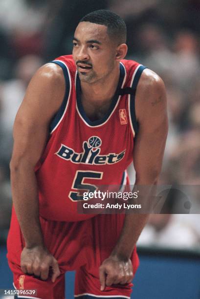 Juwan Howard, Power Forward and Center for the Washington Bullets looks on during the NBA Atlantic Division basketball game against the Orlando Magic...