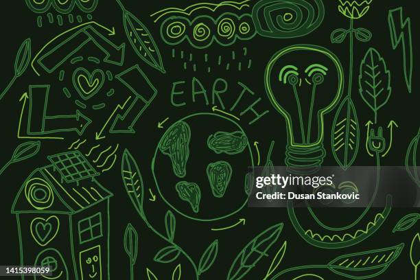 save earth concept - creative-recycle-symbol-drawing stock illustrations