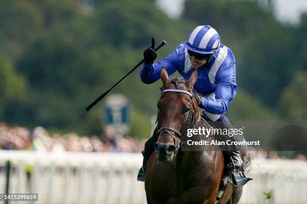 Jim Crowley riding Baaeed win The Juddmonte International Stakes at York Racecourse on August 17, 2022 in York, England.