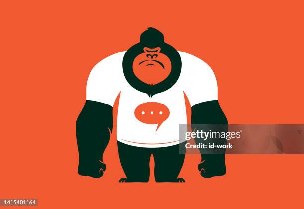 wütender gorilla im weißen t-shirt - lässige kleidung stock-grafiken, -clipart, -cartoons und -symbole