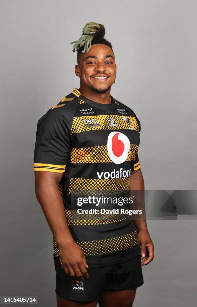 Paolo Odogwu of Wasps poses for a portrait during the Wasps squad photocall for the 2022-2023 Gallagher Premiership Rugby season at Coventry Building...