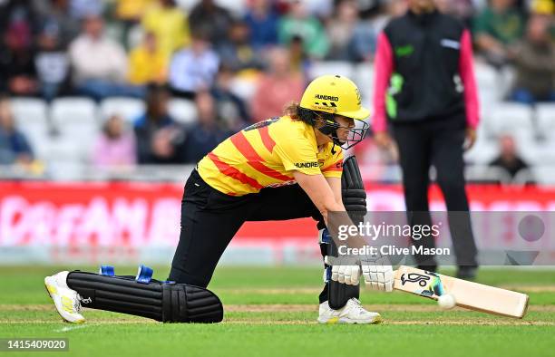 Nat Sciver of Trent Rockets in action on her way to a half century during The Hundred match between Trent Rockets Women and Oval Invincibles Women at...