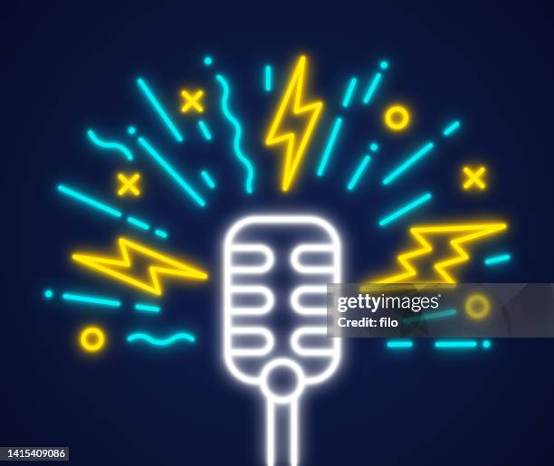 podcasting broadcasting microphone radio glow - title page stock illustrations