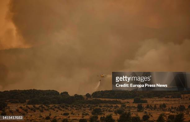 Firefighting helicopter works to extinguish a fire in Bejis, near the A23 highway, on 17 August, 2022 in Castellon, Comunidad Valenciana, Spain. The...