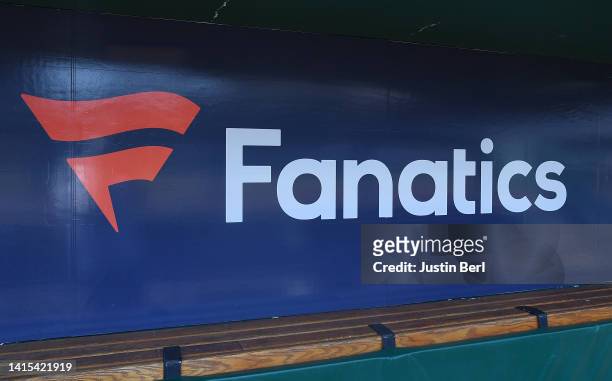 Fanatics logo is seen on the dugout wall before the game between the Pittsburgh Pirates and the Milwaukee Brewers at PNC Park on July 3, 2022 in...
