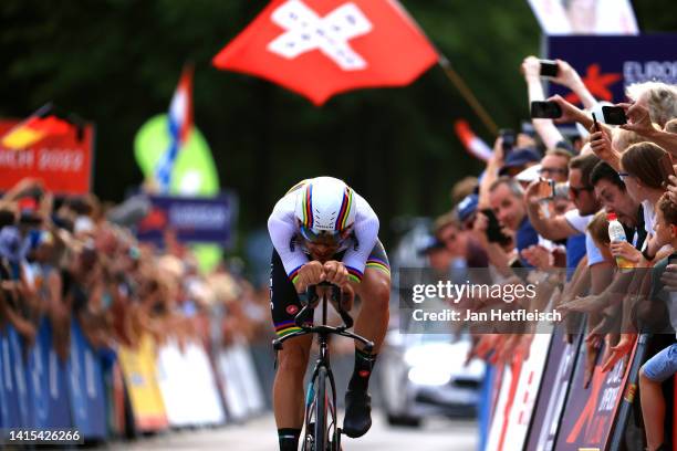 Filippo Ganna of Italy sprints during the 28th UEC Road Cycling European Championships 2022 - Men's Individual Time Trial a 24km one day race from...