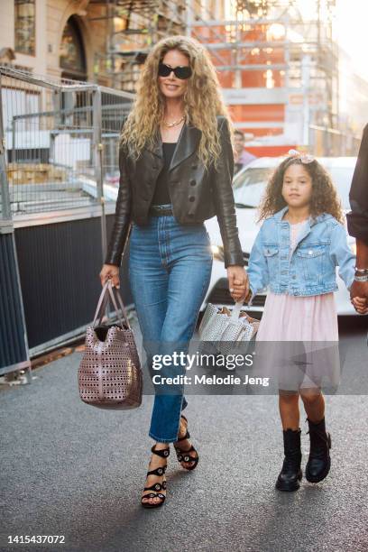 Doutzen Kroes and daughter Myllena Mae Gorré after the Alaïa show during Couture Fashion Week Fall/Winter 20 on July 03, 2022 in Paris, France....